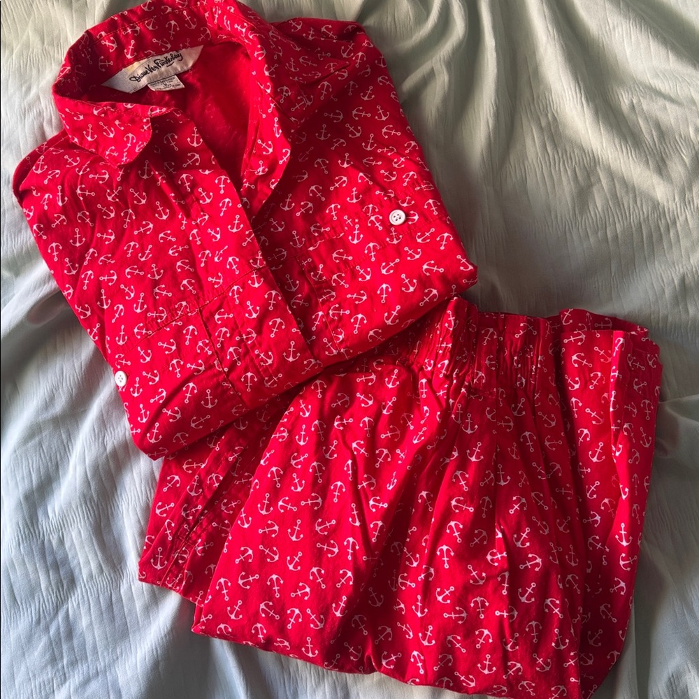 Diane Von Furstenberg Red Anchor Shirt Size Small and Shorts Size Medium Set